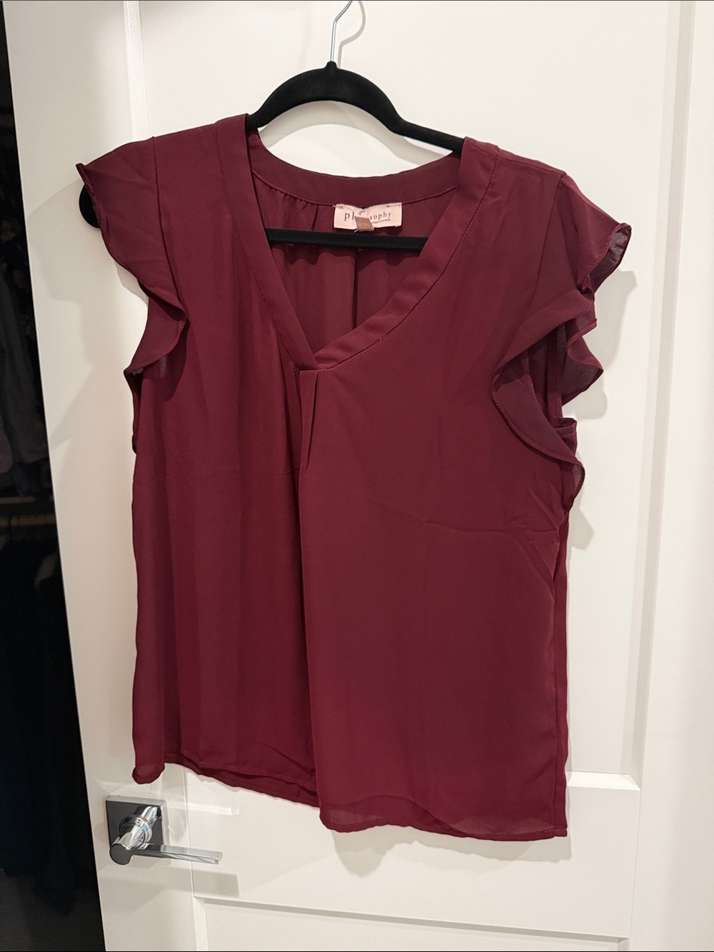 Philosophy Wine-Red Flutter Sleeve V-Neck Blouse